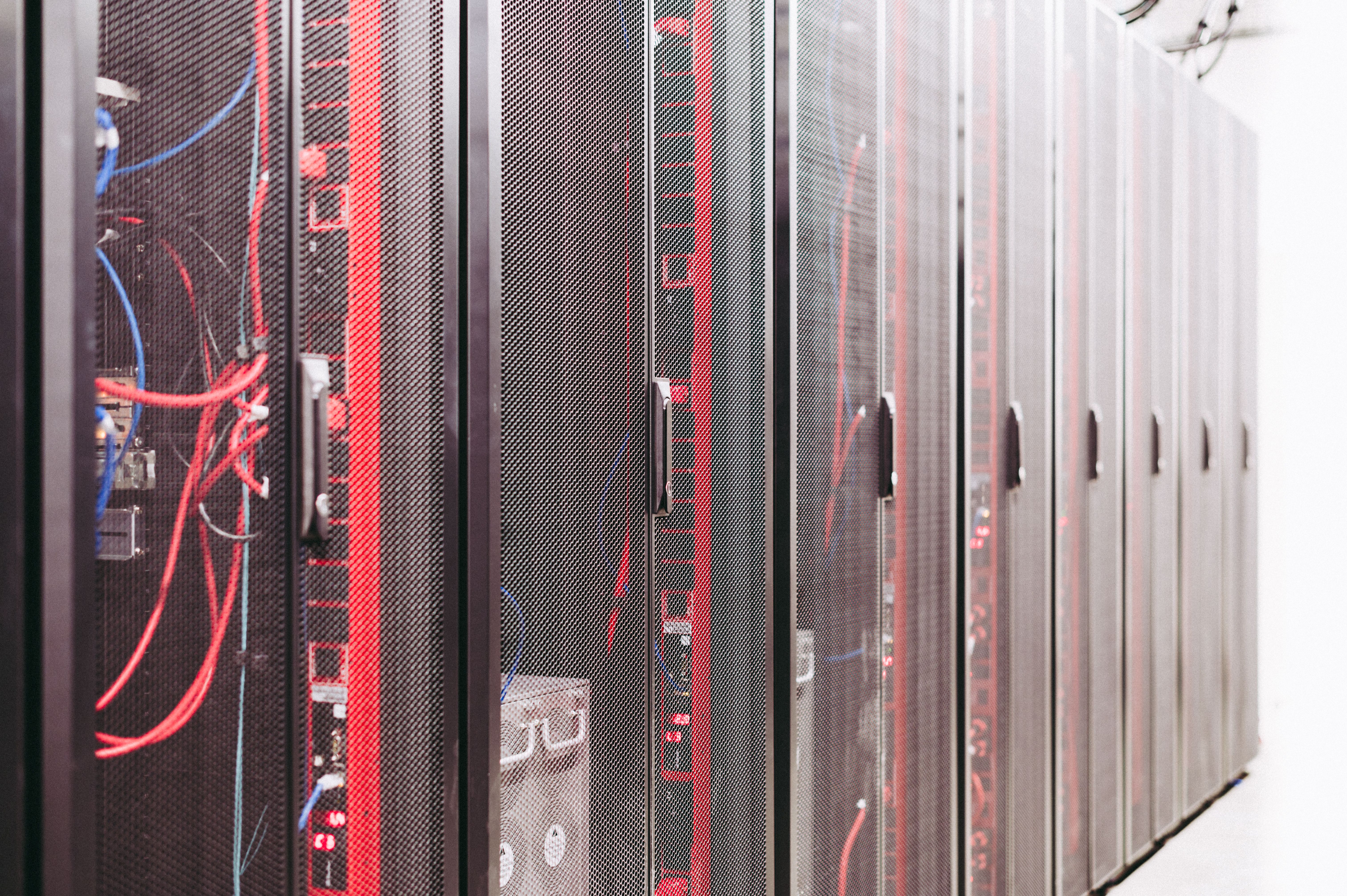 Modern server rack infrastructure with network cabling
